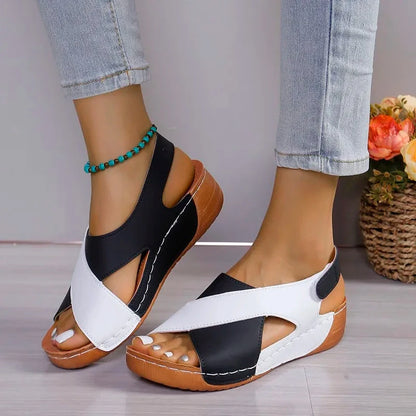 New Women's Contrast Color Wedge Sandals Summer Peep Toe Non Slip Beach Shoes Woman Comfortable Platform Roman Sandalias Mujer Blue Wolf Store 