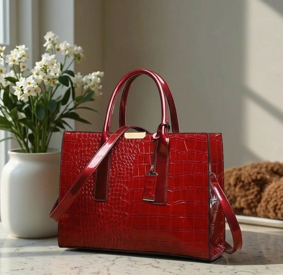 New York Crocodile Print Leather Women's Handbag New York Crocodile Print Leather Women's Handbag Blue Wolf Store 