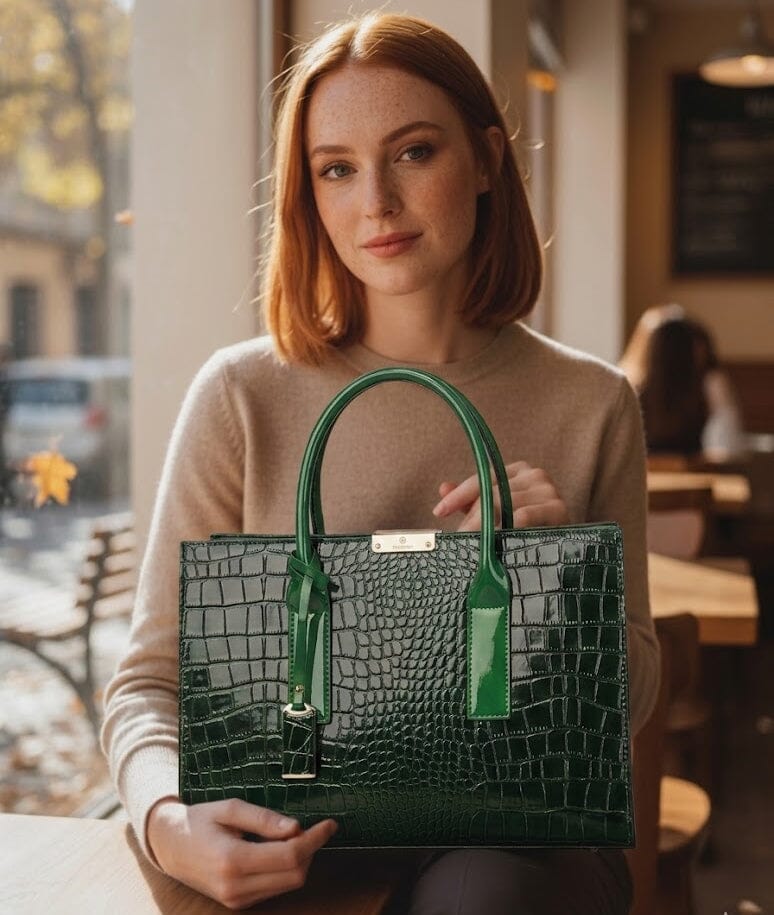 New York Crocodile Print Leather Women's Handbag New York Crocodile Print Leather Women's Handbag Blue Wolf Store 