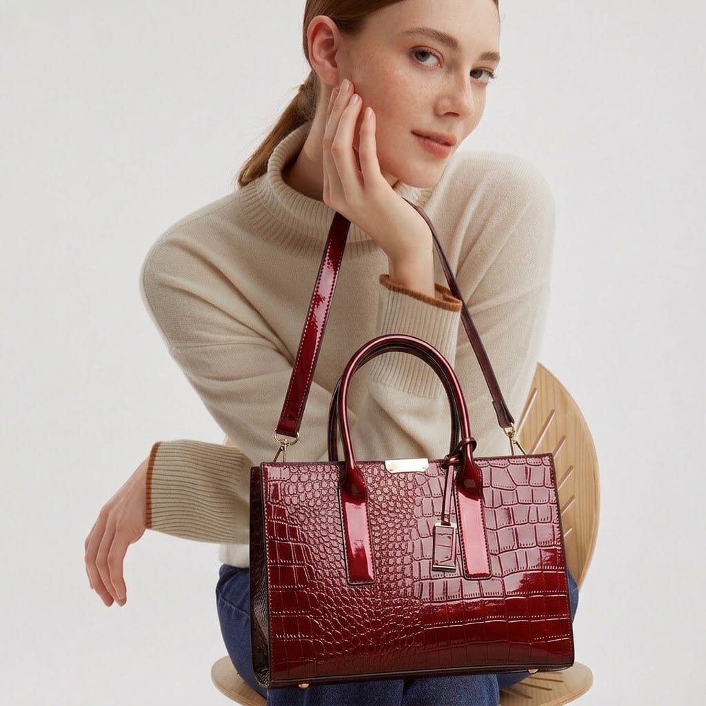 New York Crocodile Print Leather Women's Handbag New York Crocodile Print Leather Women's Handbag Blue Wolf Store 