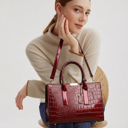 New York Crocodile Print Leather Women's Handbag New York Crocodile Print Leather Women's Handbag Blue Wolf Store 