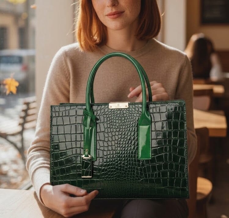 New York Crocodile Print Leather Women's Handbag New York Crocodile Print Leather Women's Handbag Blue Wolf Store Green 