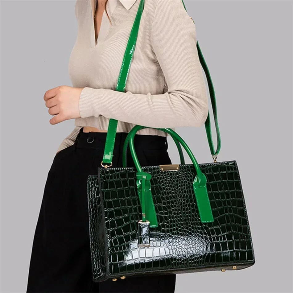 New York Crocodile Print Leather Women's Handbag New York Crocodile Print Leather Women's Handbag Blue Wolf Store Green 