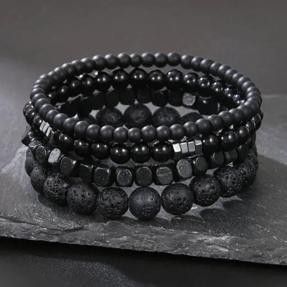 Obsidian Noir – 4-Piece Men’s Lava Stone Bracelet Set Obsidian Noir – 4-Piece Men’s Lava Stone Bracelet Set Blue Wolf Store Black 