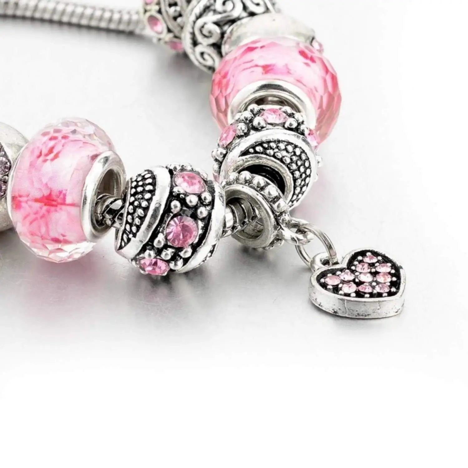 Pink Hearts Silver Plated Charm Bracelet Set Pink Hearts Silver Plated Charm Bracelet Set Blue Wolf Store 