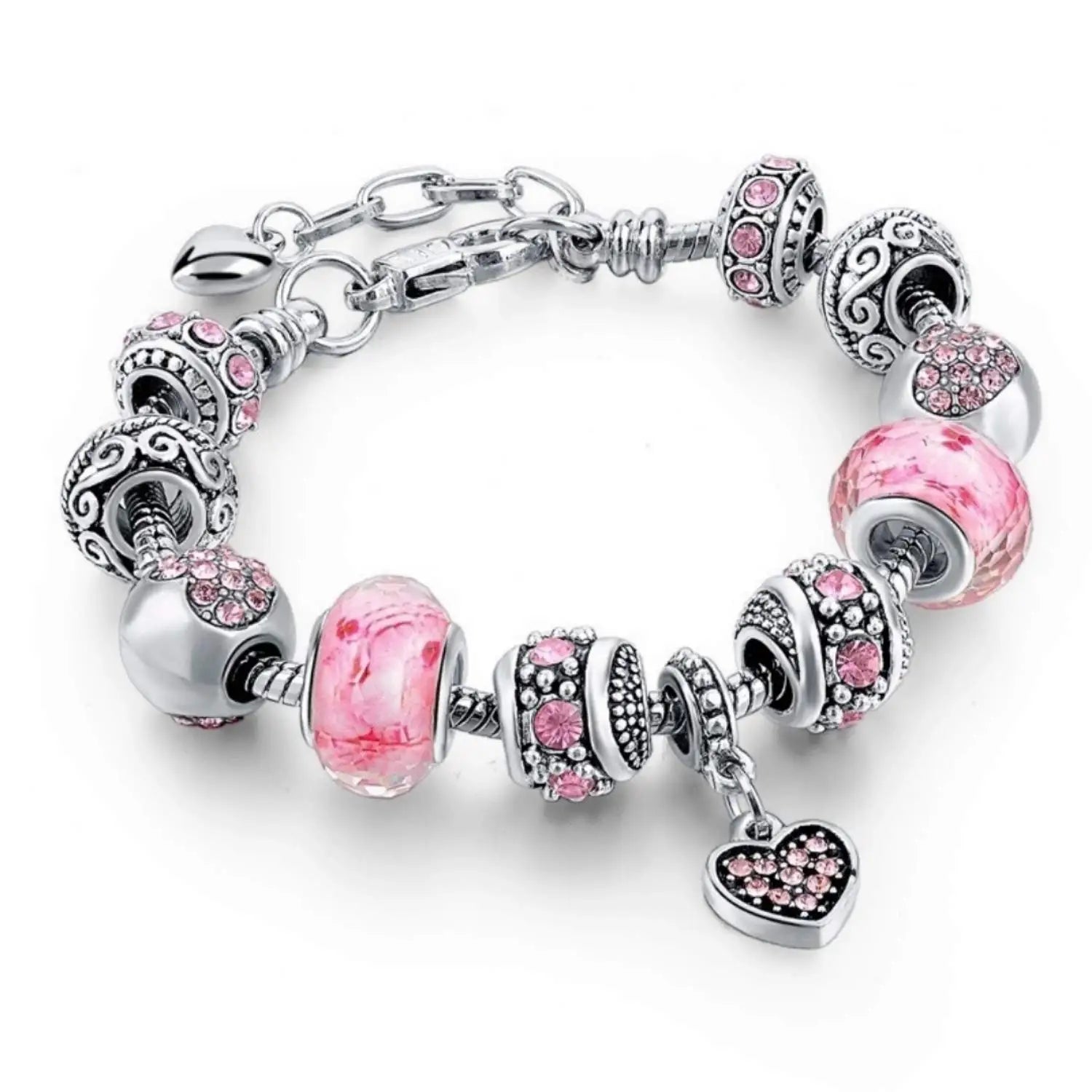 Pink Hearts Silver Plated Charm Bracelet Set Pink Hearts Silver Plated Charm Bracelet Set Blue Wolf Store 