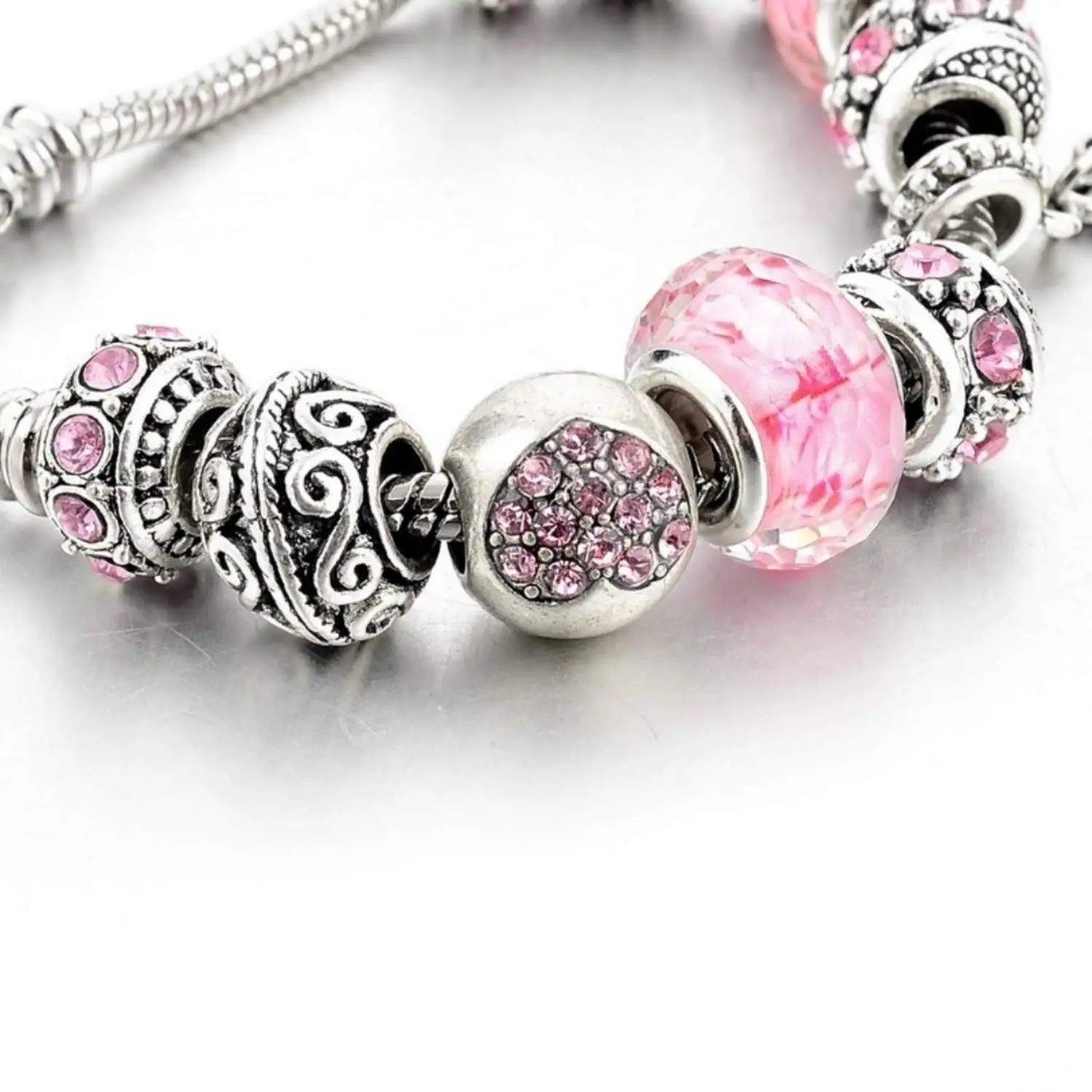 Pink Hearts Silver Plated Charm Bracelet Set Pink Hearts Silver Plated Charm Bracelet Set Blue Wolf Store 