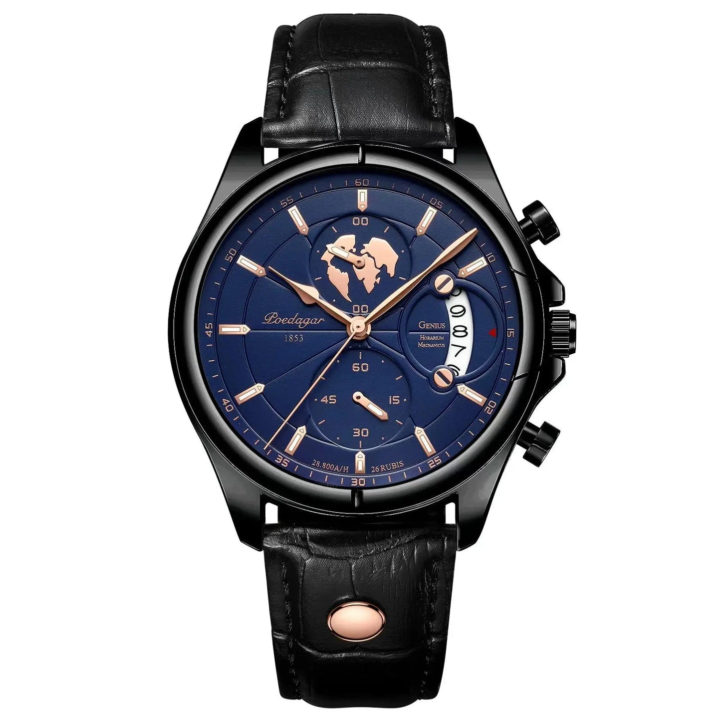 POEDAGAR Luxury Man Wristwatch Chronograph Date Waterproof Leather Men Watch Casual Quartz Men's Watches Sports Male Clock Reloj Blue Wolf Store 989 Black Blue 