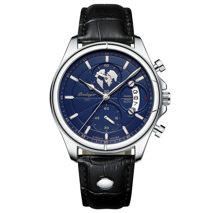 POEDAGAR Luxury Man Wristwatch Chronograph Date Waterproof Leather Men Watch Casual Quartz Men's Watches Sports Male Clock Reloj Blue Wolf Store 989 Silver Blue 