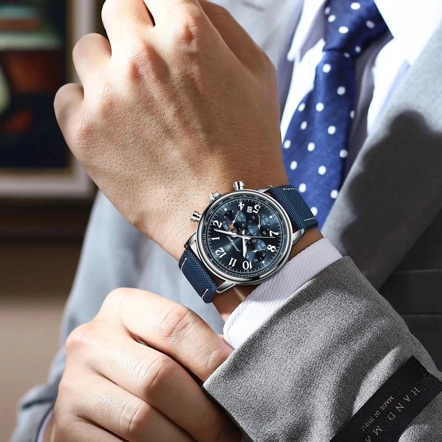 POEDAGAR Luxury Sports Military Men Watch Waterproof Luminous Chronograph Nylon Leather Date Man Wristwatch Quartz Men's Watches Blue Wolf Store 