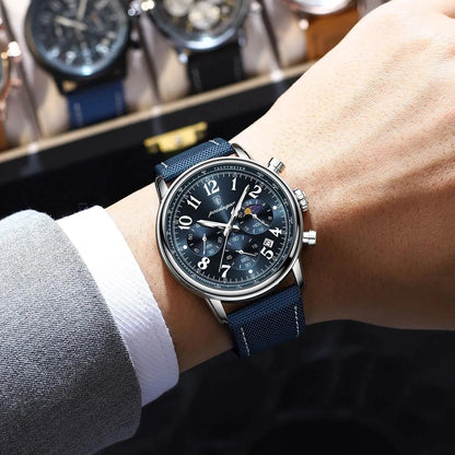 POEDAGAR Luxury Sports Military Men Watch Waterproof Luminous Chronograph Nylon Leather Date Man Wristwatch Quartz Men's Watches Blue Wolf Store 