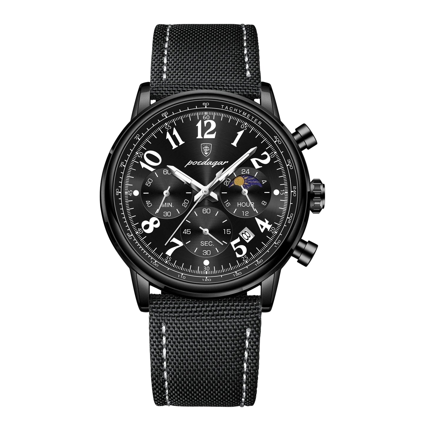 POEDAGAR Luxury Sports Military Men Watch Waterproof Luminous Chronograph Nylon Leather Date Man Wristwatch Quartz Men's Watches Blue Wolf Store 808 Black Black NL 