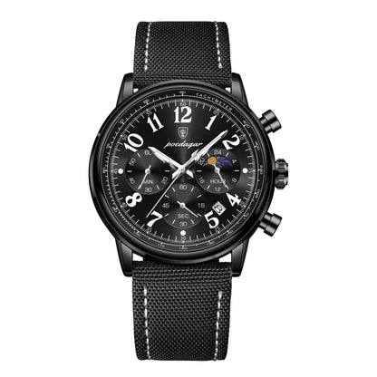 POEDAGAR Luxury Sports Military Men Watch Waterproof Luminous Chronograph Nylon Leather Date Man Wristwatch Quartz Men's Watches Blue Wolf Store 808 Black Black NL 