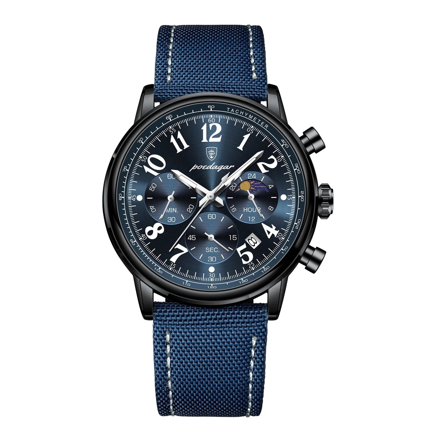 POEDAGAR Luxury Sports Military Men Watch Waterproof Luminous Chronograph Nylon Leather Date Man Wristwatch Quartz Men's Watches Blue Wolf Store 808 Black Blue NL 