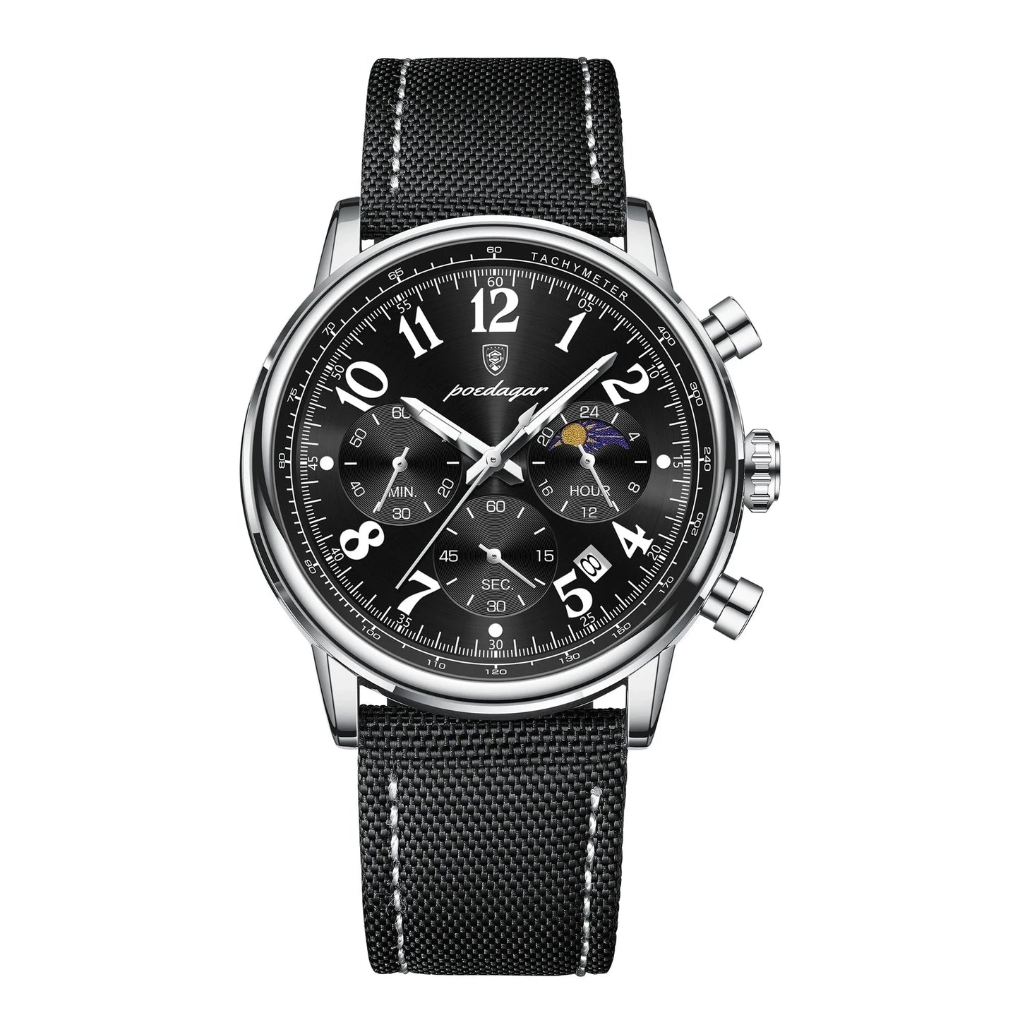 POEDAGAR Luxury Sports Military Men Watch Waterproof Luminous Chronograph Nylon Leather Date Man Wristwatch Quartz Men's Watches Blue Wolf Store 808 Silver Black NL 