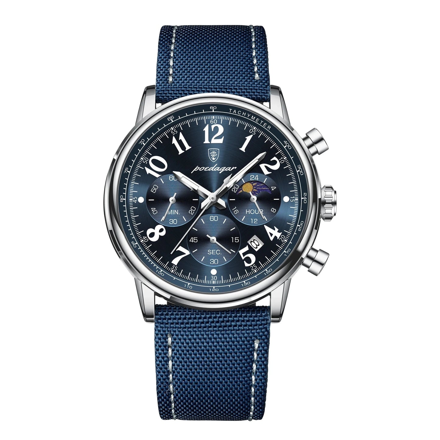POEDAGAR Luxury Sports Military Men Watch Waterproof Luminous Chronograph Nylon Leather Date Man Wristwatch Quartz Men's Watches Blue Wolf Store 808 Silver Blue NL 