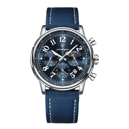 POEDAGAR Luxury Sports Military Men Watch Waterproof Luminous Chronograph Nylon Leather Date Man Wristwatch Quartz Men's Watches Blue Wolf Store 808 Silver Blue NL 