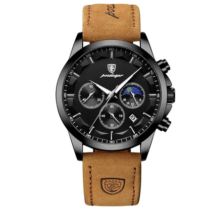 POEDAGAR Men Quartz Watch Luxury Sports Waterproof Chronograph Luminous Date Man Wristwatch Business Leather Men's Watches Clock Blue Wolf Store Black Black L CN 