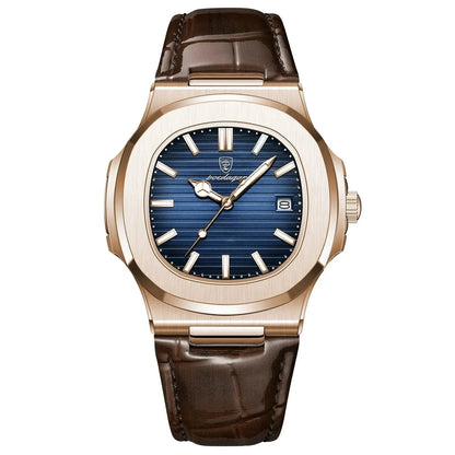 POEDAGAR Top Luxury Square Man Watch Date Waterproof Luminous Men Wristwatch High Quality Leather Men's Quartz Watches+Box Reloj Blue Wolf Store 613rosegoldblue 