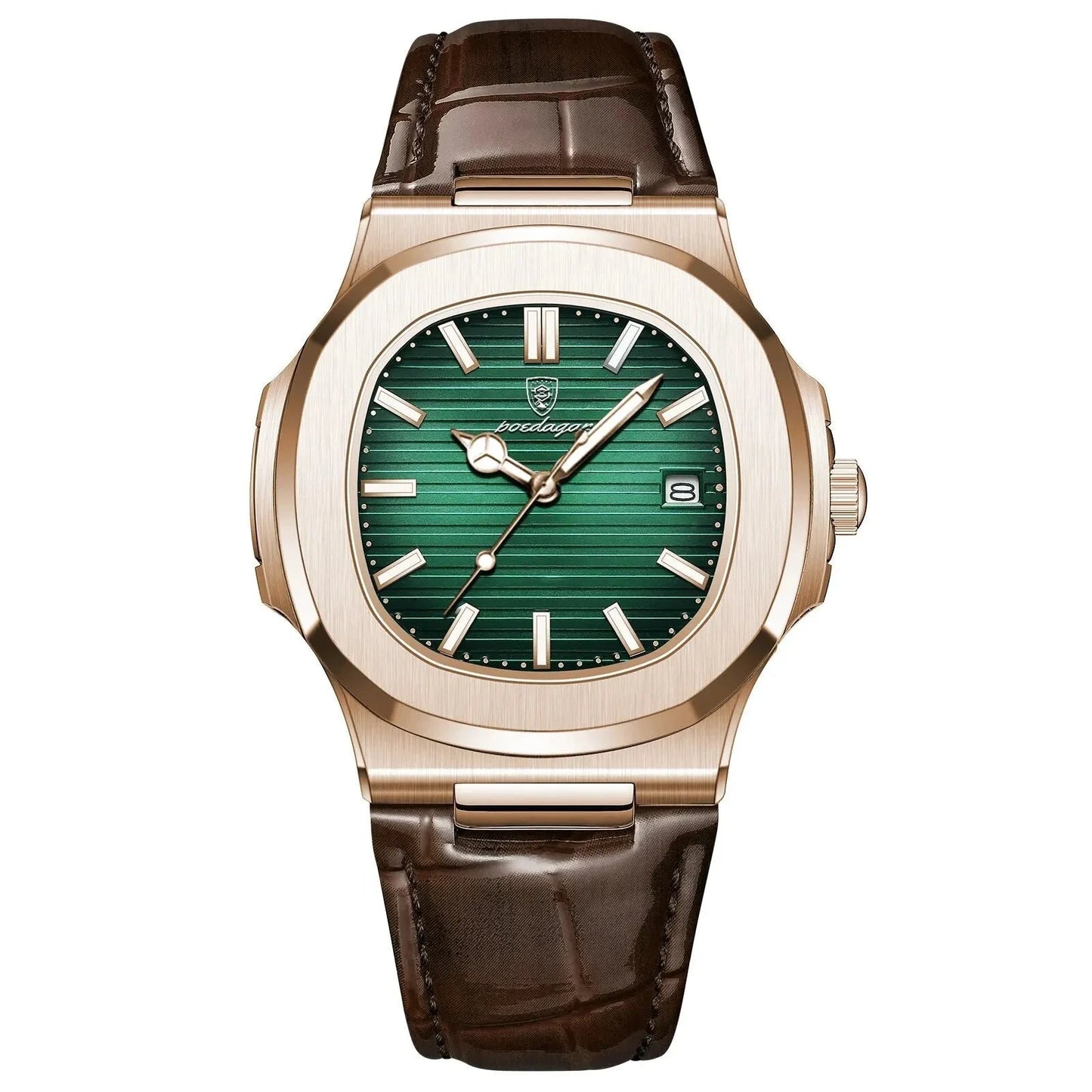 POEDAGAR Top Luxury Square Man Watch Date Waterproof Luminous Men Wristwatch High Quality Leather Men's Quartz Watches+Box Reloj Blue Wolf Store 613RoseGoldGreenL 
