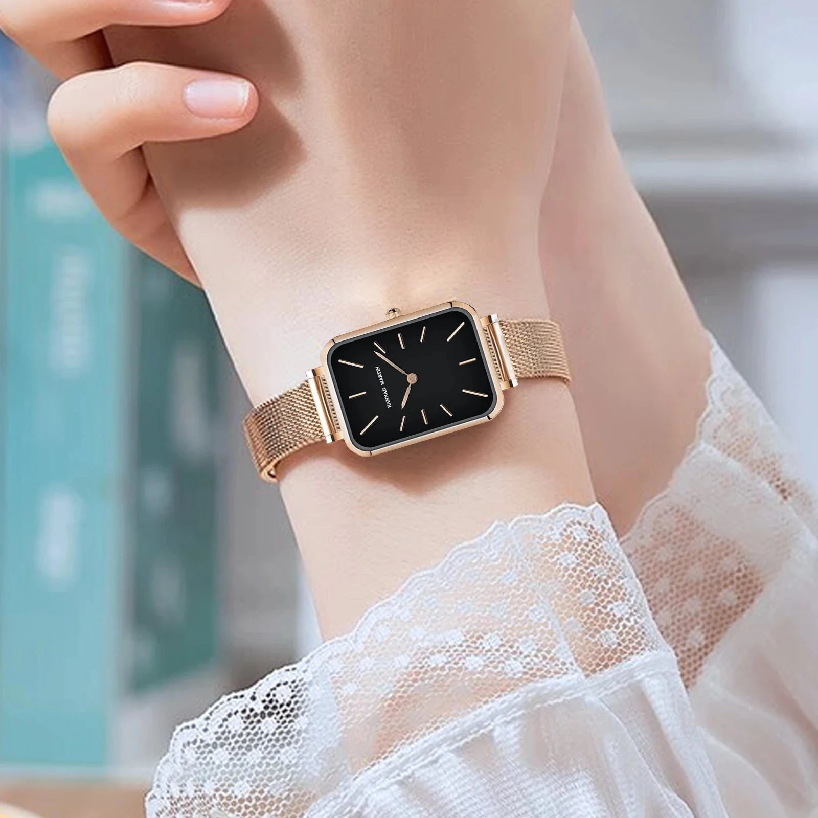 Rectangle Ultrathin Nordic Simple Style Japan Quartz Movement Fashion Stainless Steel Mesh Silvery Bracelet Belt Ladies Watches Blue Wolf Store 
