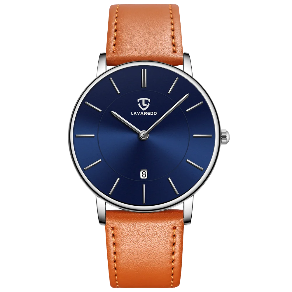 Refined Minimalist Men's Leather Wrist Watch Refined Minimalist Men's Leather Wrist Watch Blue Wolf Store 2Blue /Light Brown Leather/Silver 