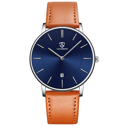 Refined Minimalist Men's Leather Wrist Watch Refined Minimalist Men's Leather Wrist Watch Blue Wolf Store 2Blue /Light Brown Leather/Silver 