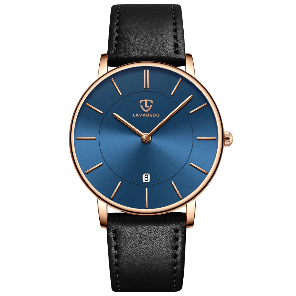 Refined Minimalist Men's Leather Wrist Watch Refined Minimalist Men's Leather Wrist Watch Blue Wolf Store BlackBlue/Leather 