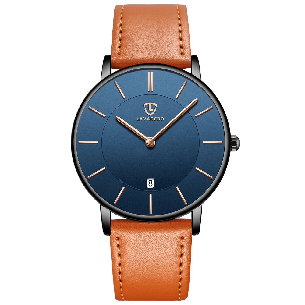 Refined Minimalist Men's Leather Wrist Watch Refined Minimalist Men's Leather Wrist Watch Blue Wolf Store Blue /Light Brown Leather 