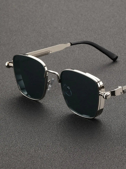 Retro Steampunk Sunglasses Retro Steampunk Sunglasses Blue Wolf Store Silvery Frame Grey Lens 