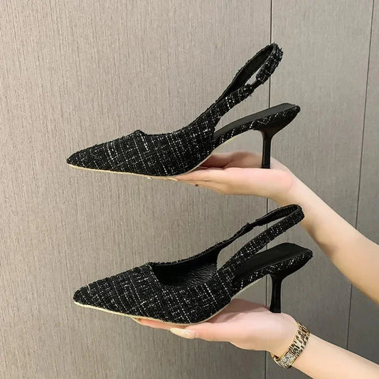 Sea Salt Blue Pointed High Heel Sandals for Women Back Hollow Half Headed Single Shoes Fashion Versatile Casual Shoes Blue Wolf Store 