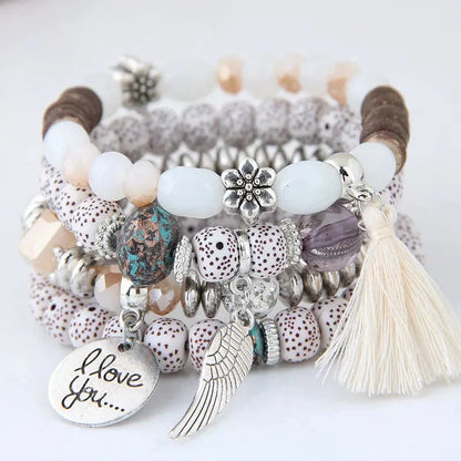 Solara Vibrations Elastic Women's Bracelet with Multicolor Beads Blue Wolf Store beige 