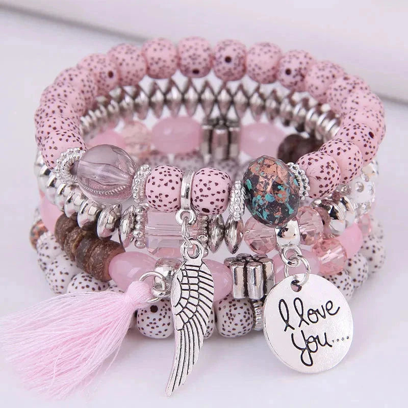 Solara Vibrations Elastic Women's Bracelet with Multicolor Beads Blue Wolf Store pink 