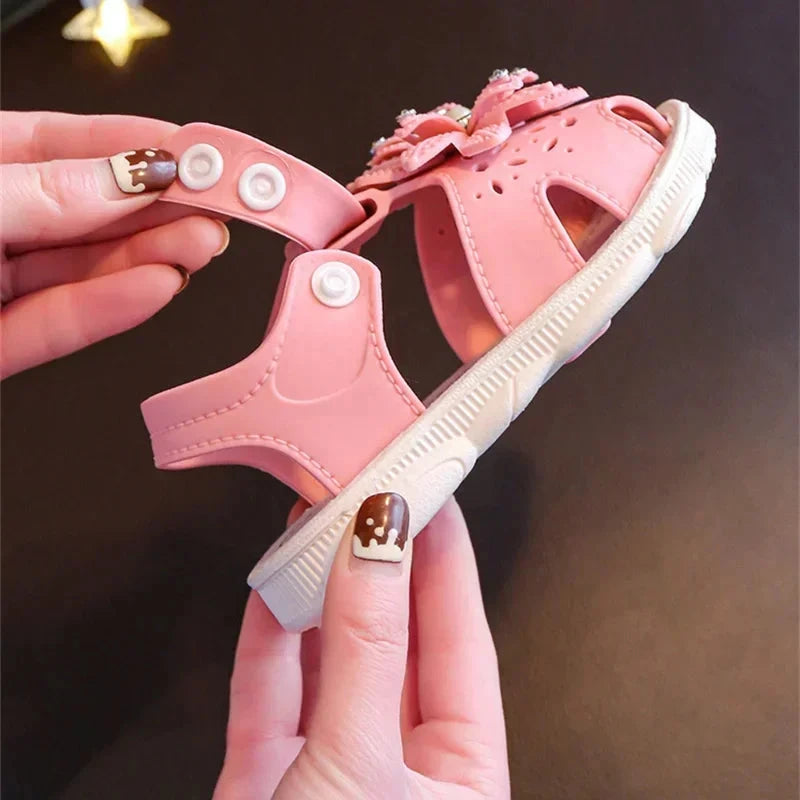 Solid Bow Children's Summer Shoes Cute PVC Beach Non Slip Sandals For Baby Girls Footwear Soft Infant Kids Fashion Sandals Blue Wolf Store 
