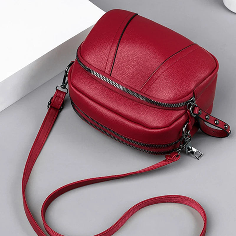 Bolso para teléfono móvil de mujer con cremallera y remaches de color sólido a la moda, bolso bandolera de cuero suave sencillo, bolso cuadrado pequeño