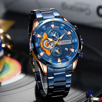 Stainless Steel Watches for Mens Creative Fashion Luminous Dial with Chronograph Clock Male Casual Wristwatches Business Blue Wolf Store 