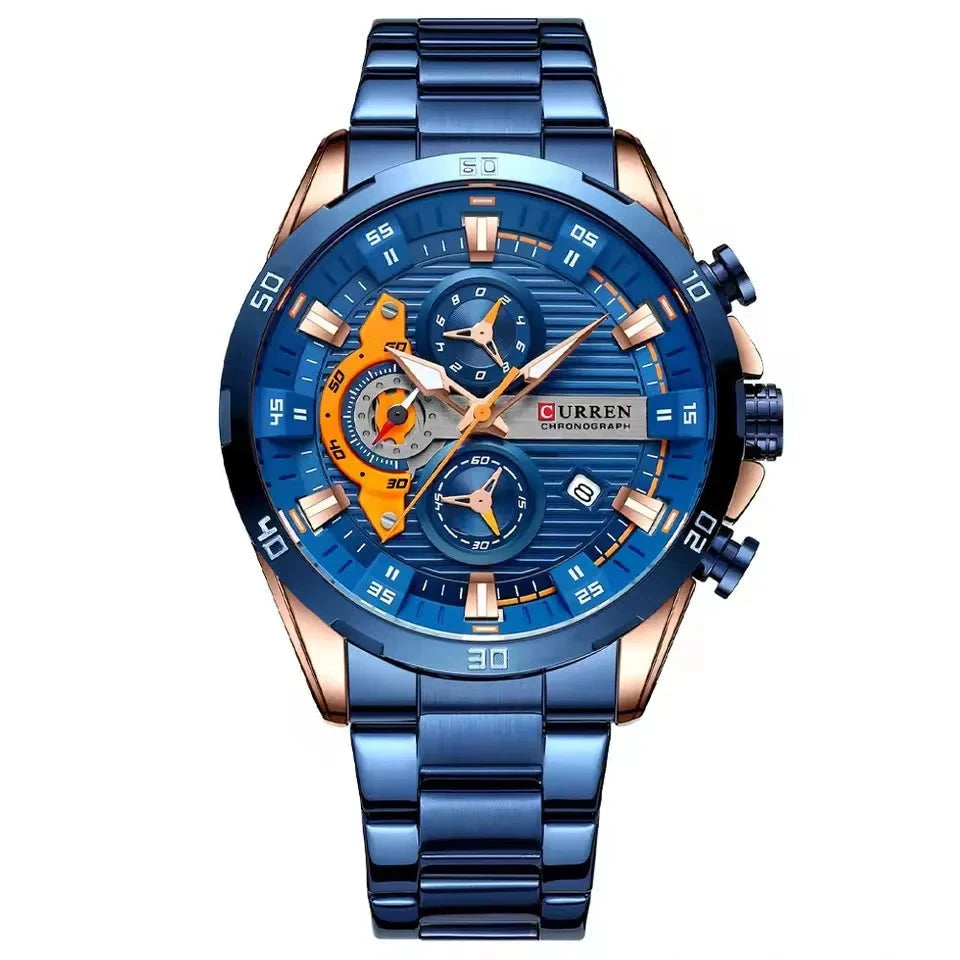 Stainless Steel Watches for Mens Creative Fashion Luminous Dial with Chronograph Clock Male Casual Wristwatches Business Blue Wolf Store 8402 Blue P 