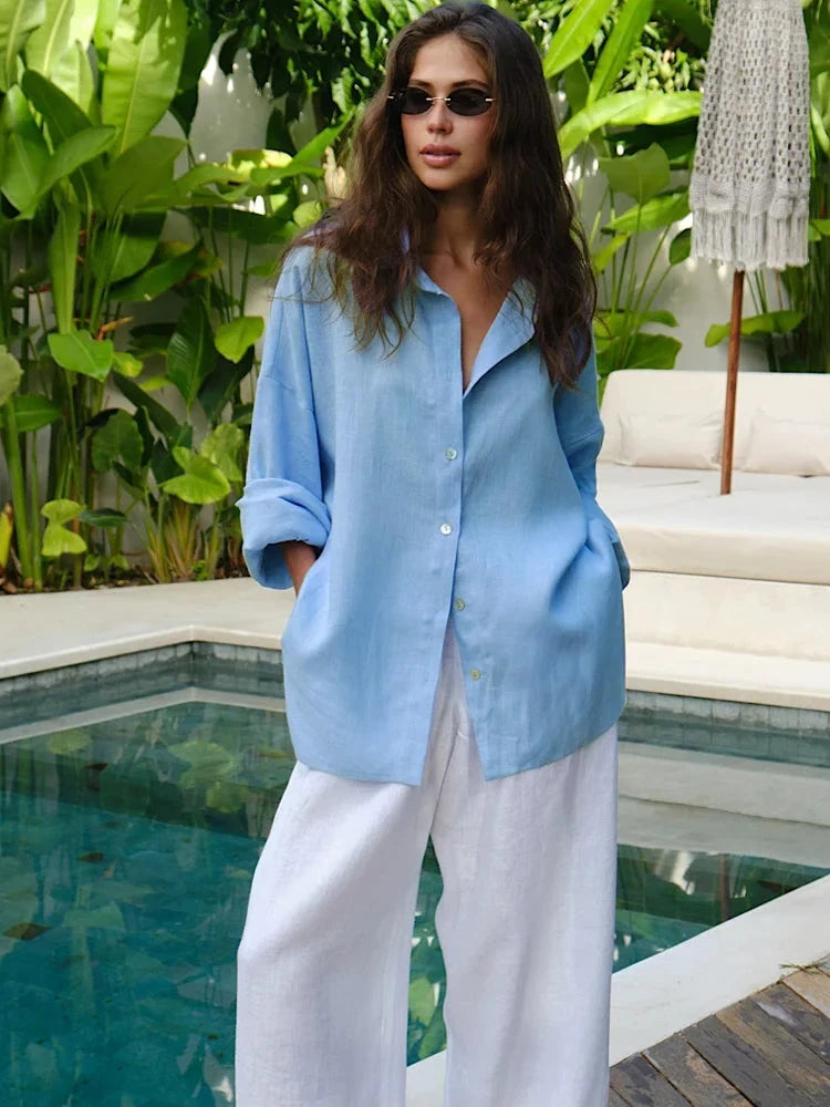 Stella Luman Women's Oversized Shirt Stella Luman Women's Oversized Shirt Blue Wolf Store 