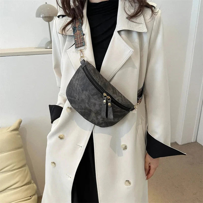 Stylish Hobo Solid Color Satchel Luxury Designer Chest Bag Women's PU Leather Waist Bags Wide Strap Fashion Fanny Shoulder Pack Blue Wolf Store 