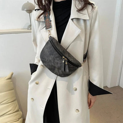 Stylish Hobo Solid Color Satchel Luxury Designer Chest Bag Women's PU Leather Waist Bags Wide Strap Fashion Fanny Shoulder Pack Blue Wolf Store 