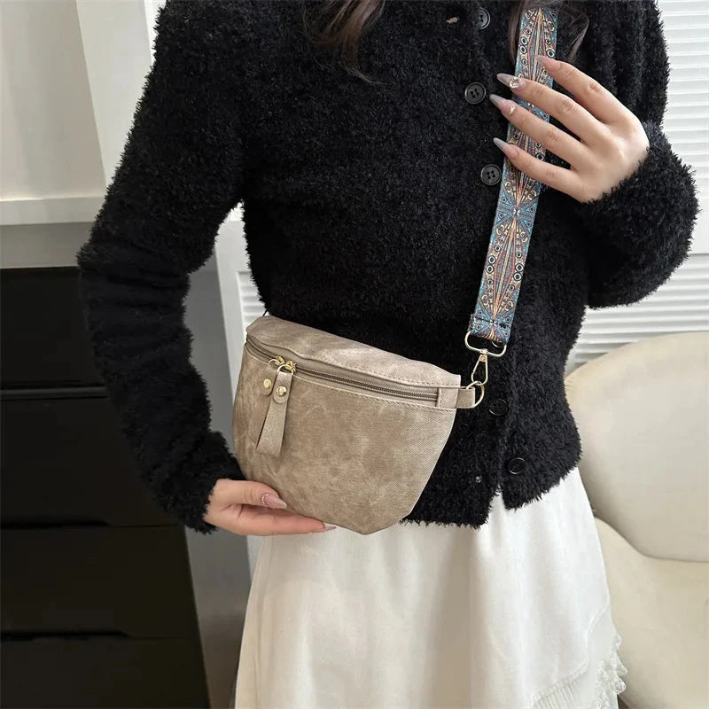 Stylish Hobo Solid Color Satchel Luxury Designer Chest Bag Women's PU Leather Waist Bags Wide Strap Fashion Fanny Shoulder Pack Blue Wolf Store 