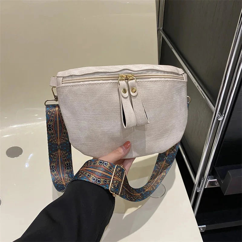 Stylish Hobo Solid Color Satchel Luxury Designer Chest Bag Women's PU Leather Waist Bags Wide Strap Fashion Fanny Shoulder Pack Blue Wolf Store beige 