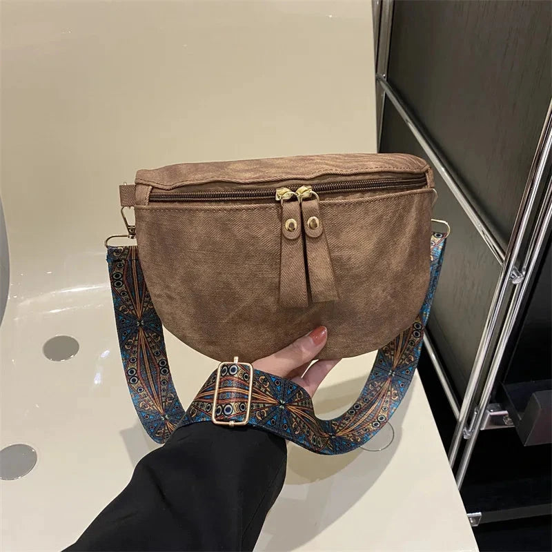 Stylish Hobo Solid Color Satchel Luxury Designer Chest Bag Women's PU Leather Waist Bags Wide Strap Fashion Fanny Shoulder Pack Blue Wolf Store brown 