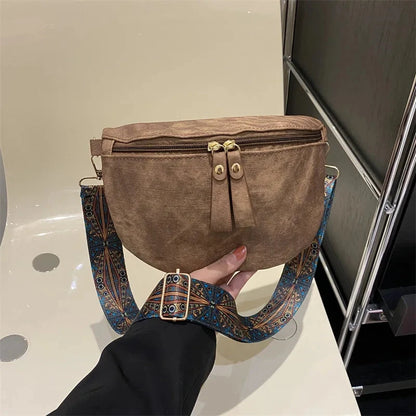 Stylish Hobo Solid Color Satchel Luxury Designer Chest Bag Women's PU Leather Waist Bags Wide Strap Fashion Fanny Shoulder Pack Blue Wolf Store brown 