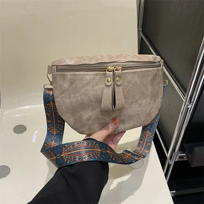 Stylish Hobo Solid Color Satchel Luxury Designer Chest Bag Women's PU Leather Waist Bags Wide Strap Fashion Fanny Shoulder Pack Blue Wolf Store khaki 