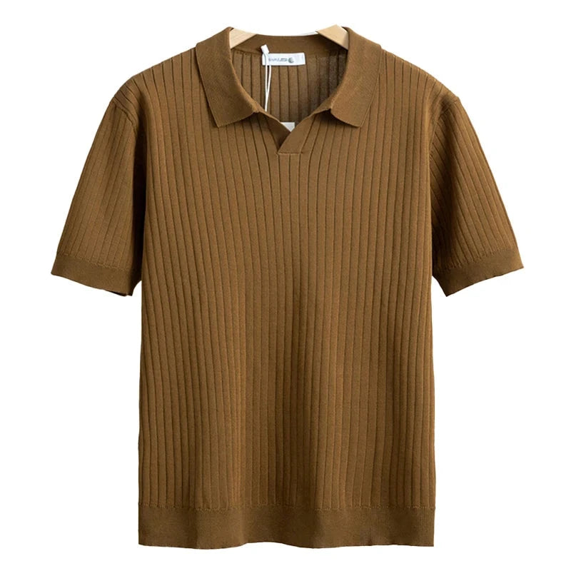 Summer Men's Casual Faionable f Open Collar irt Stand Fit Knitted Silk Luster Versatile Lightweight Busin Blue Wolf Store 