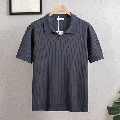 Summer Men's Casual Faionable f Open Collar irt Stand Fit Knitted Silk Luster Versatile Lightweight Busin Blue Wolf Store 3xl Dark gray 