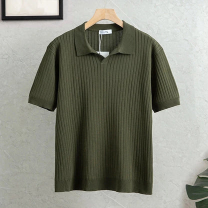 Summer Men's Casual Faionable f Open Collar irt Stand Fit Knitted Silk Luster Versatile Lightweight Busin Blue Wolf Store M Army green 