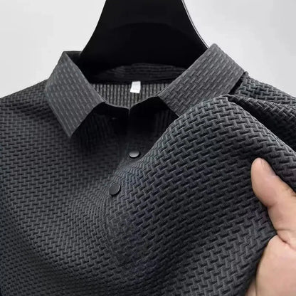 Summer New Men's Lop-up Hollow Short-sleeved Polo Tee Shirt Ice Silk Breathable Business Fashion T-Shirt Male Brand Clothes Blue Wolf Store 