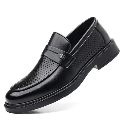 Summer New Perforated Leather Shoes for Adult Men's Business Thick Sole High Quality Casual Shoes Men Classic Brand Loafer Shoes Blue Wolf Store Black-punching 44 
